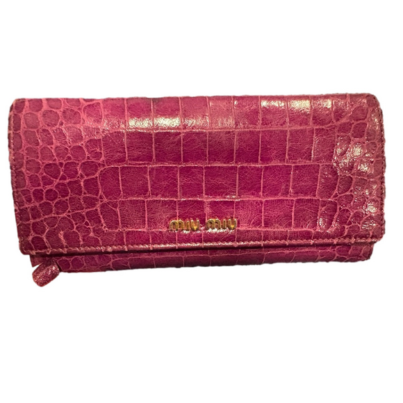 Miu Miu Croc Embossed Leather Long Wallet Purple Italy - Picture 2 of 16